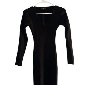 Lulu’s Women's Black Ribbed Knit Dress Size L Long Sleeve